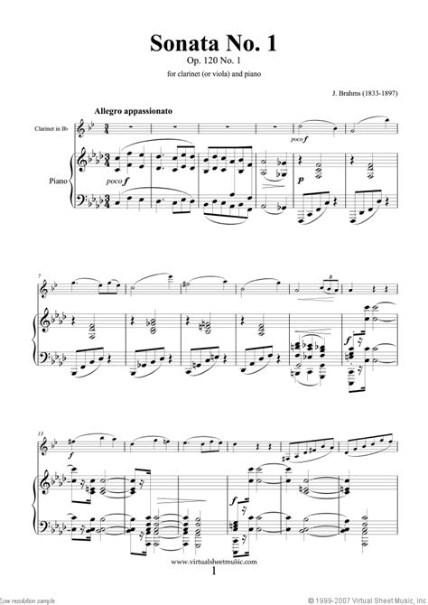 Brahms Clarinet Or Viola Sonata No1 In F Minor Op120 Sheet Music