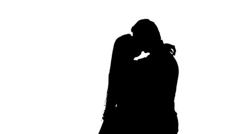Pair Of Lovers Kissing White Background Silhouette Slow Motion Slow Motion Stock Footage