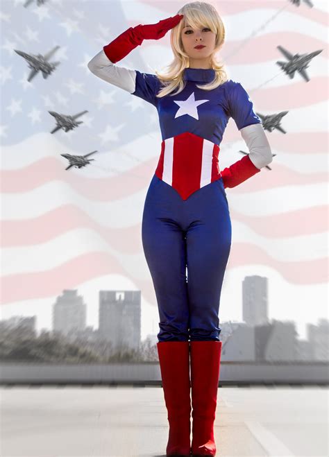 Female Captain America Halloween Superhero Costume Cap