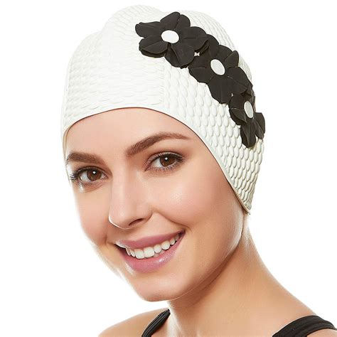 Beemo Swim Bathing Caps For Women And Girls Retro Style Latex Bubble