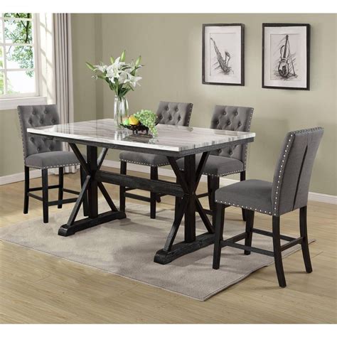 Best Quality Furniture Faux Marble Counter Height 5pc Dining Set On