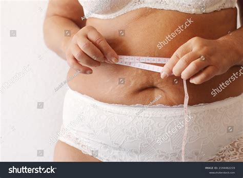 Cropped Photo Naked Overweight Woman Belly Foto Stock
