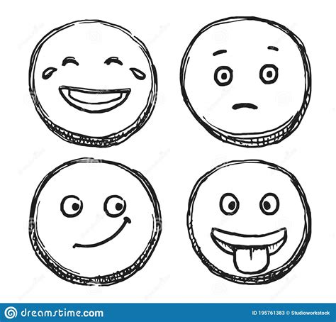 Hand Drawn Positive Scribble Smile Sketch Icon Set Stock Vector