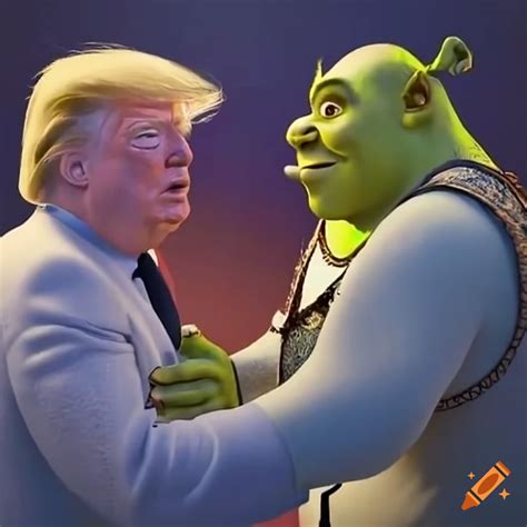 Shrek Shaking Hands With Donald Trump In A Boxing Ring