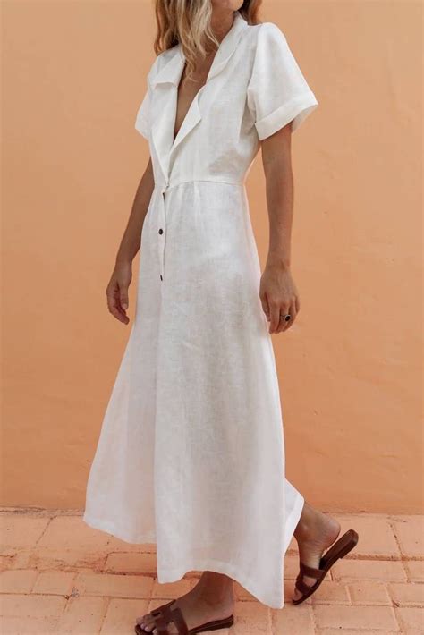 White Maxi Short Sleeve Casual Button Up Shirt Dress Maxi Shirt Dress