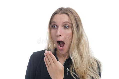 Portrait Of A Surprised Woman With Opened Mouth And Blond Hair Stock