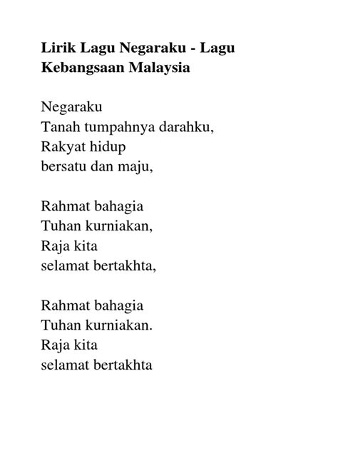 Lirik Lagu Kebangsaan Malaysia