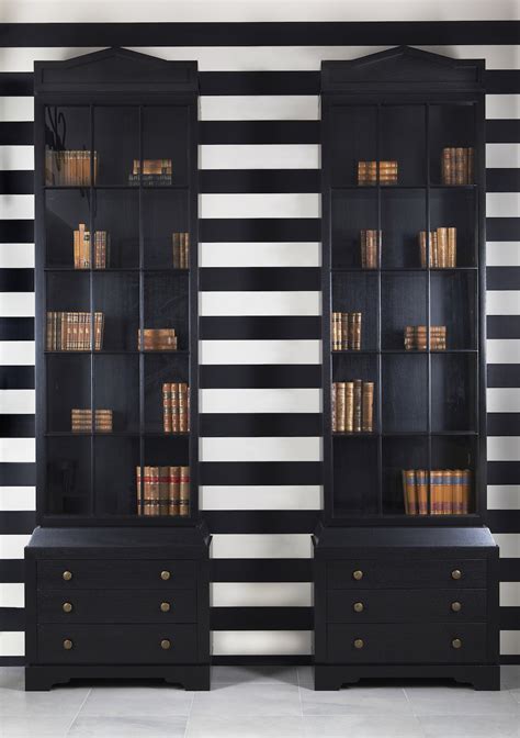 Tall Prestige Oxford Black Classic Style Bookcases With Glass Window