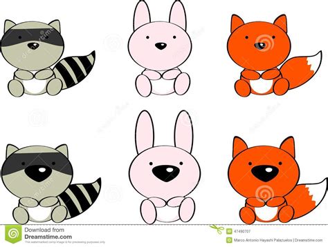 Cute Baby Animals Cartoon Set2 Stock Vector Illustration