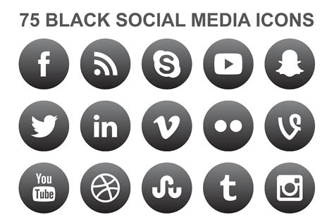 Black Social Media Icons | Custom-Designed Icons ~ Creative Market