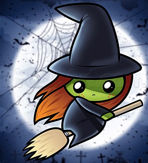 How to Draw a Cute Witch, Step by Step, Witches, Monsters, FREE Online