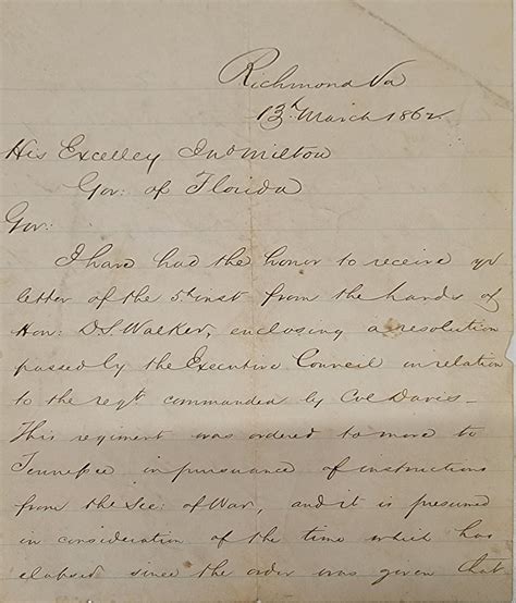 Civil War Letter Written By General Robert E Lee 1862