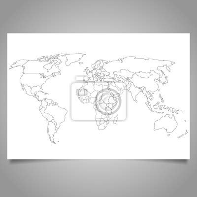World Map With Borders Outline Isolated On White Paper Banner Wall