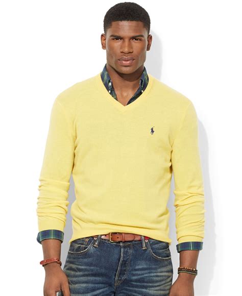 Lyst Polo Ralph Lauren Loryelle Merino Wool V Neck Sweater In Yellow