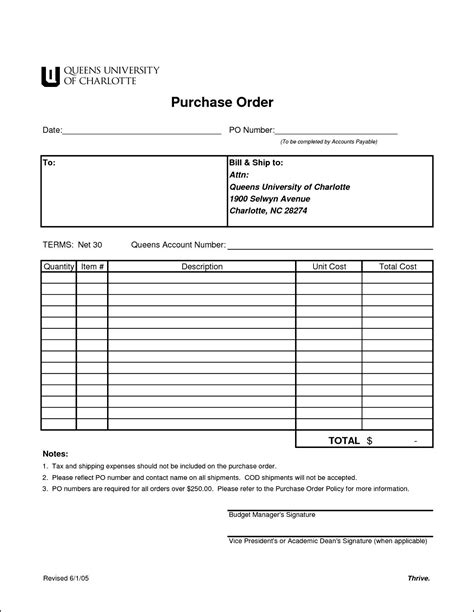 Blank Purchase Order Form Template Purchase Order Template Purchase