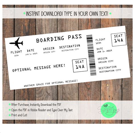Printable Airline Ticket Boarding Pass Template Vacation Etsy Uk