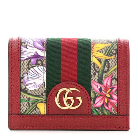 Gucci Gg Supreme Monogram Flora Web Ophidia Card Case Red 1067042