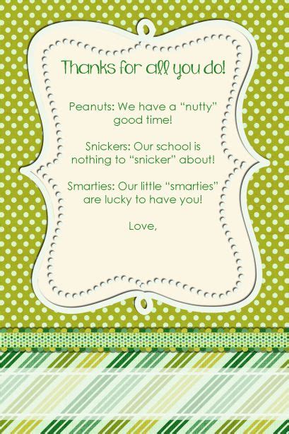 Candy Thank You Notes For Teachers And Staff Teacher Thank Yous Words