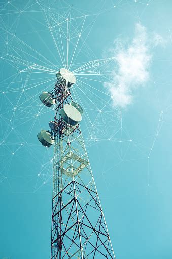 Telecommunication Tower With Mesh Dots Glittering Particles For