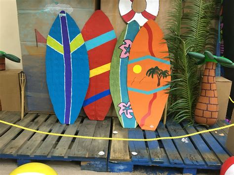 Surfboards Made Out Of Cardboard Hawaii Themed Party Luau Theme