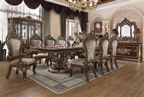 Antique Gold And Perfect Brown Dining Table Set 7pcs Traditional Homey