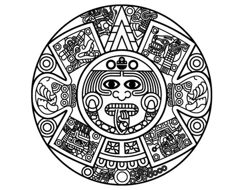 Un dibujo estilizado de los antiguos indios americanos. Dibujo de Calendario azteca para Colorear - Dibujos.net