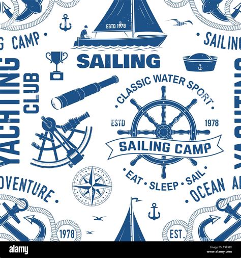 Yacht Club Seamless Patrón O Fondo Ilustración Vectorial Concepto De Yachting Camiseta