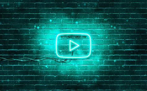 Download Wallpapers Youtube Turquoise Logo 4k Turquoise Brickwall