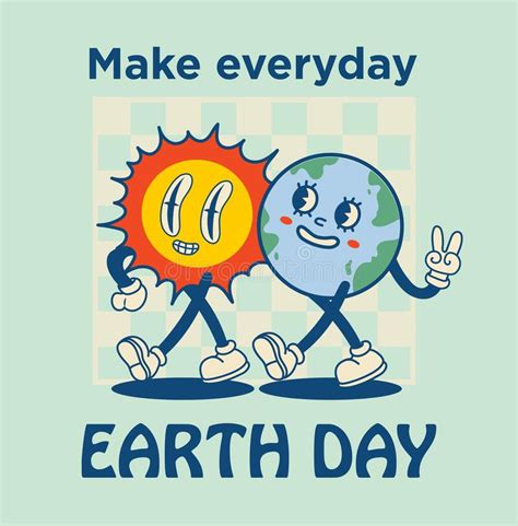 Happy Earth Day Retro Card With Slogan Vintage Nostalgia Cartoon
