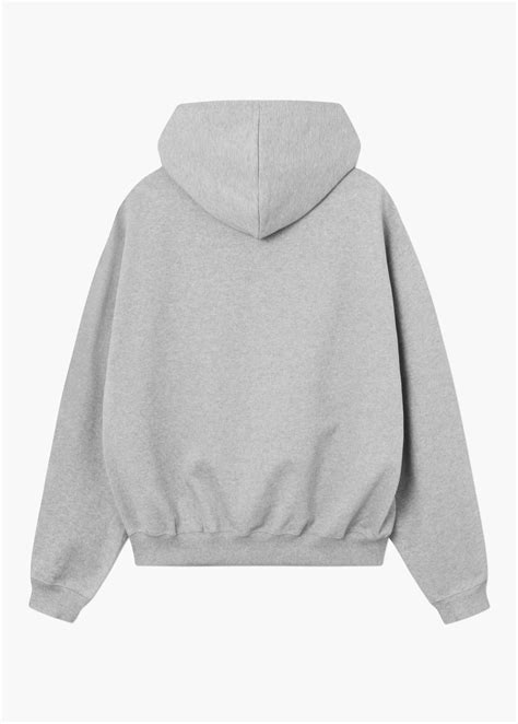 college hoodie gray melange with logo flock on the front oversized with a two layered hood