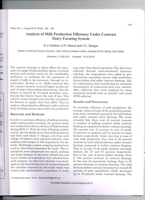 Pdf Analysis Of Milk Production Efficiency Under Contract Dairy