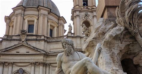 Berninis Fountain Of The Four Rivers In Piazza Navona Through