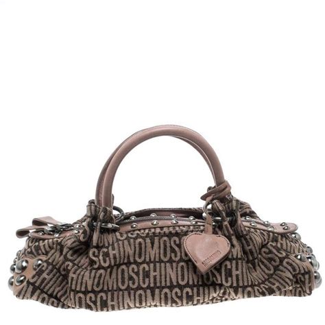 Moschino Beige Signature Canvas And Leather Studded Satchel Leather Top