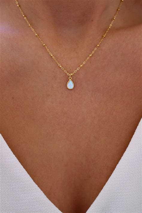 Opal Pendant Gold Opal Necklace Dainty Opal Necklace Delicate
