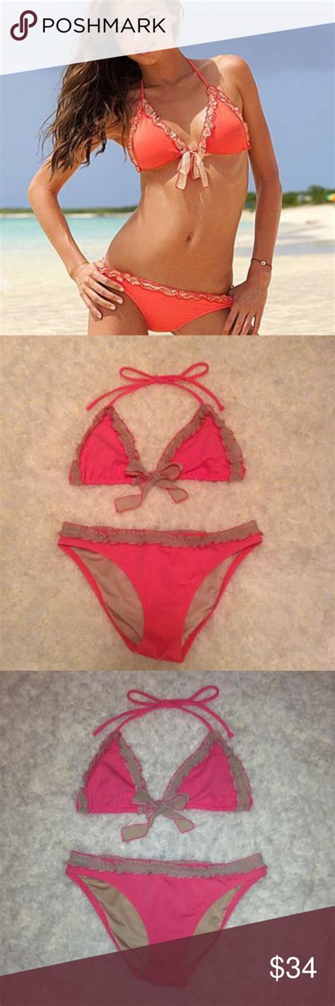 Victoria S Secret Coral Ruffle Bikini Set Bikinis Ruffled Bikini Bikini Set