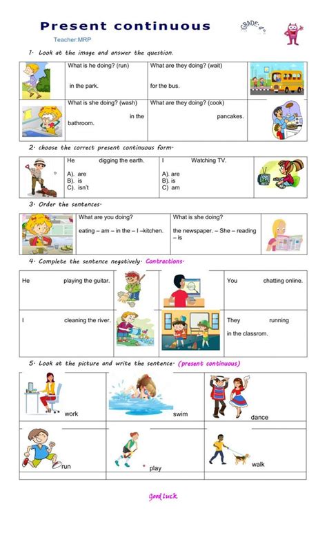 Present Continuous Online Exercise For Grade 4 English Activities