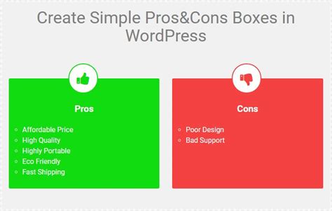 Wordpress Pros And Cons Boxes For Your Product Reviews Free Plugin