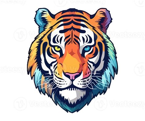 Colorful Tiger Head Logo Tiger Face Sticker Pastel Cute Colors