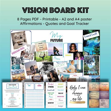 Vision Board Kit Printable Goal Planner Quote Cards Etsy Planner