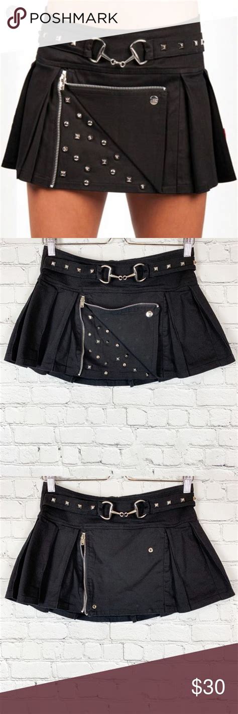 Tripp Nyc Black Pleated Mini Skirt Studded Goth Black Pleated Mini