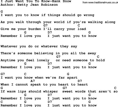 Country Music:I Just Want You To Know-Hank Snow Lyrics and Chords