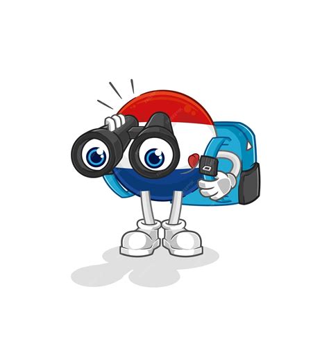Premium Vector Netherlands With Binoculars Character Cartoon Mascot