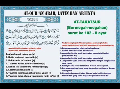 Surah Attakatsur Arab Latin Dan Artinya Islamic Information