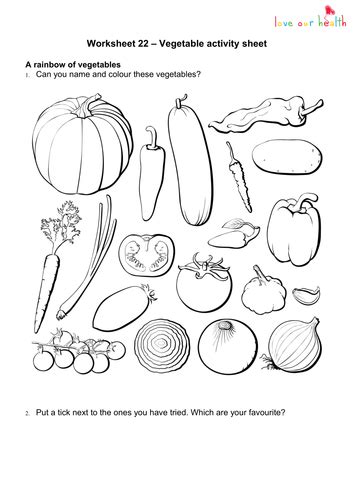kindergarten vegetables  worksheet kindergarten worksheet printable
