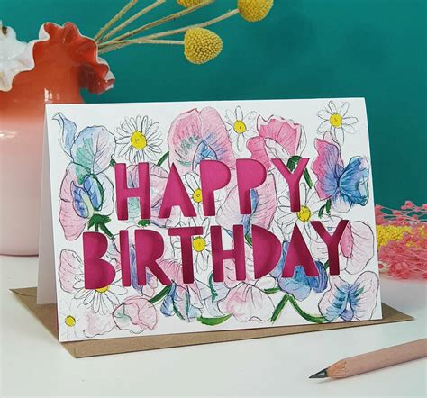 April Birth Flower Paper Cut Birthday Card By Miss Bespoke Papercuts