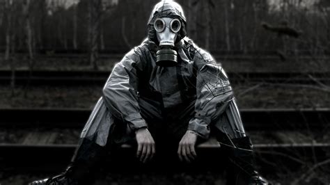 Persons Black Gas Mask Gas Masks Apocalyptic Railway Hd Wallpaper
