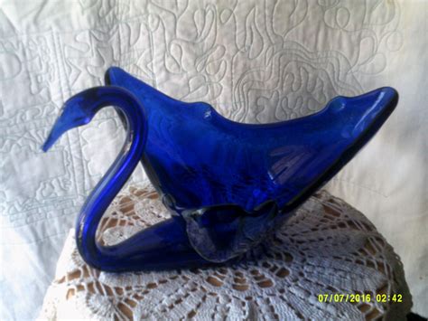 1970 S Solid Cobalt Blue Glass Bowl Heavy And Large Blue Etsy Blue Glass Cobalt Blue