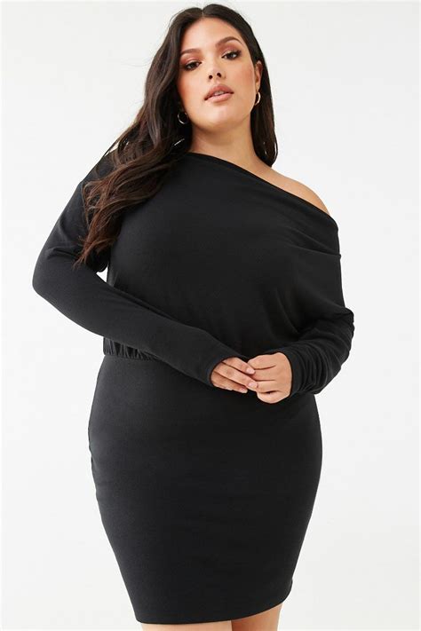 Plus Size One Shoulder Mini Sweater Dress