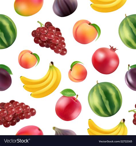 Realistic Fruits And Berries Pattern Or Royalty Free Vector