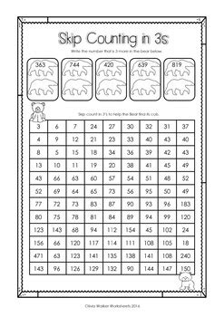 Skip Counting in 3s to 1000 Worksheets / Printables (by 3s / threes )